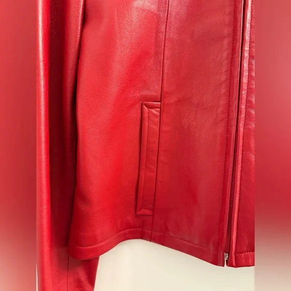 Red Leather Zip-up Jacket - Picture 4 of 12